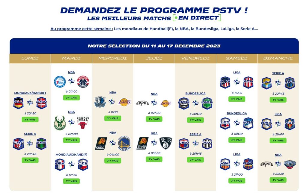 Programme NBA sur PSTV