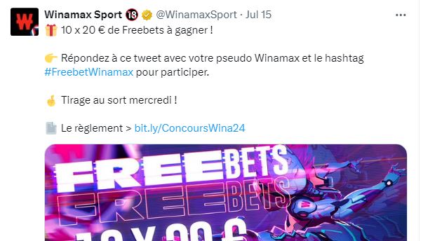 Freebets Winamax à gagner sur Twitter